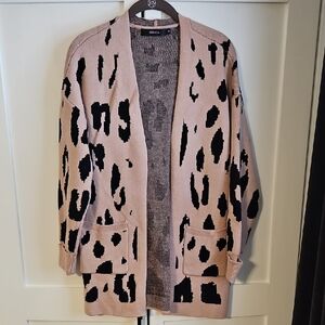 Stylish Pink and Black Animal Print Cardigan